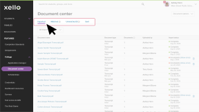 Document center in Xello. The cursor is highlighting the Imported tab.